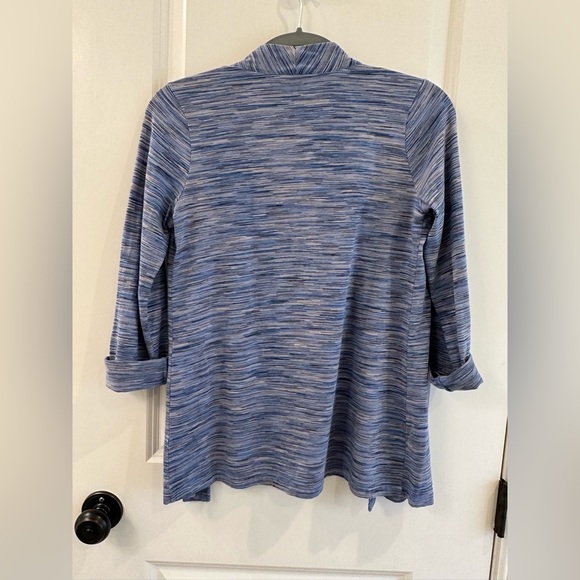J Jill Cotton Open Front Cardigan Size XSP Roll Up Long Sleeve Heathered Blue - Picture 10 of 13